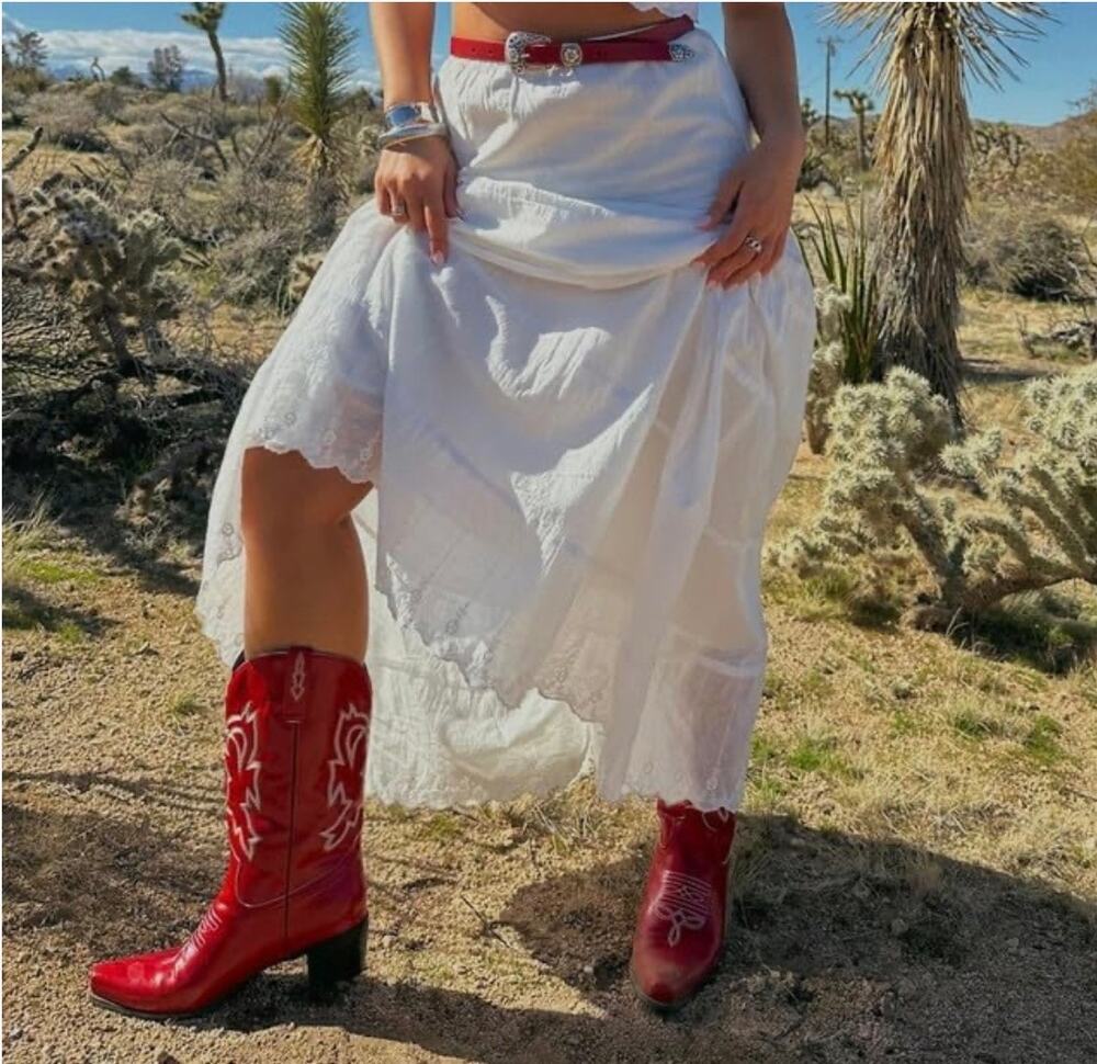 Red calf high cowgirl boots